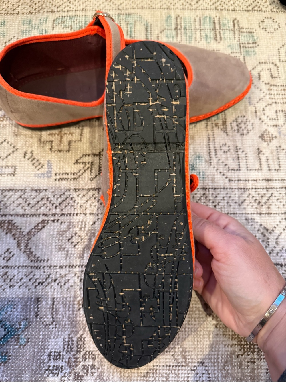 Women's Two-Tone Gray Mary Jane Flats with Orange Trim - Picture 2 of 2